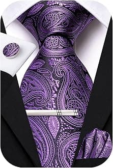 Hi-TieClassic Mens Silk Ties Set 4 PCS Necktie Pocket Square Cufflinks Clip Pin Solid Strip Paisley Tie