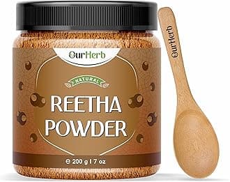 Pure & Natural Reetha (Aritha, Soap Nut) Powder for Hair Care with Wooden Spoon - 200g | 7 Oz