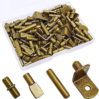 104Pcs Shelf Pins Pegs Kit,4 Styles Shelf Support Pegs,Bookshelf Pegs for Shelves,Cabinet Shelf Bracket Pegs Shelf Holders Pins for Kitchen Furniture & Closet (5mm & 1/4inch,Bronze Tone)
