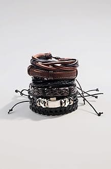 6pcs Latest Collection Genuine Leather Bracelet Wraps Casual Wear Skin Friendly Stylish Bracelets for Men Boys by Shining Diva Fashion