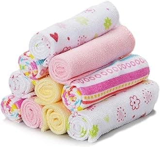 Washcloths for Newborn Boys and Girls, Soft Terry Baby Washcloths, Baby Essentials, Ideal, Pink Lines, Pack of 10