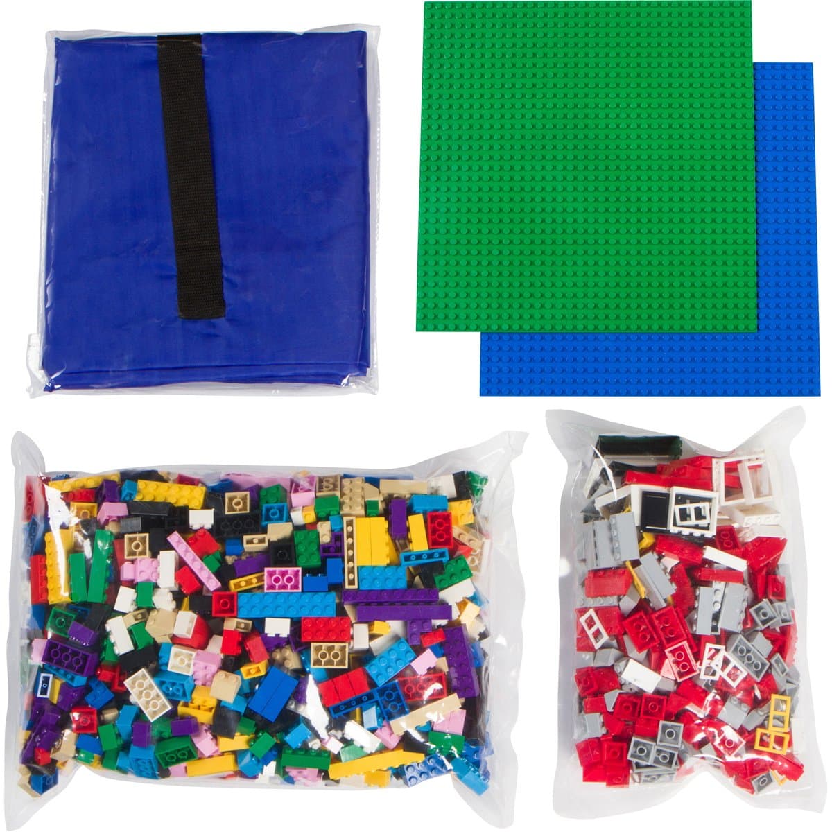 Building Bricks - 1000 Pc Bulk Blocks + 324 Piece Windows, Doors, and Roof Tiles set - Total of 1324 Piece Bulk Blocks | 2 Baseplates | Drawsting Play Mat - Tight Fit with Major Brands