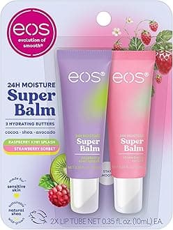 24H Moisture Super Balm- Raspberry Kiwi Splash & Strawberry Sorbet, Lip Mask, Day or Night Lip Treatment, Made for Sensitive Skin, 0.35 fl oz, 2-Pack