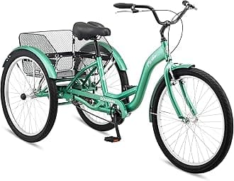 SchwinnMeridian Adult Trike, Three Wheel Cruiser Bike, 1-Speed, 26-Inch Wheels, Cargo Basket, Green