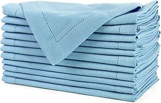FINGERCRAFT Hemstitched Cotton Table Napkins – Set of 6, 20x20 Inch, 100% Cotton Cloth Napkins with Faggoting Stitching – Durable & Elegant for Parties, Everyday Use (Powder Blue Slub)