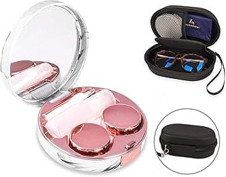 Lasiyanor2 in 1 Contact Lens Case and Glasses Case, Portable Contact Box Bag with Mirror Tweezers Remover Tool Solution Bottle for Travel Daily Outdoor