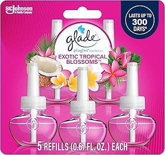 Glade PlugIns Refills Air Freshener, Scented and Essential Oils for Home and Bathroom, Exotic Tropical Blossoms, 3.35 Fl Oz, 5 Count