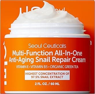 SeoulCeuticals Snail Mucin Moisturizer 97.5% - Korean Skin Care Snail Repair Cream - Day & Night Anti Aging K Beauty Skincare Cruelty Free 2oz