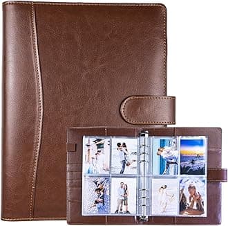 A5 Binder Card Collector with 30 Pack 4-Pocket Card Pages, 6 Ring Binder Album with 240 Card Slots, PU Leather Binder Cover with Magnetic Buckle Closure for Organizing Trading Cards (Brown)