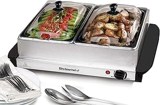 Elite Gourmet EWM-6122# Dual 2 x 2.5Qt. Trays, Buffet Server, Food Warmer Temperature Control, Clear Slotted Lids, Perfect for Parties, Entertaining & Holidays, 5Qt Total, Stainless Steel