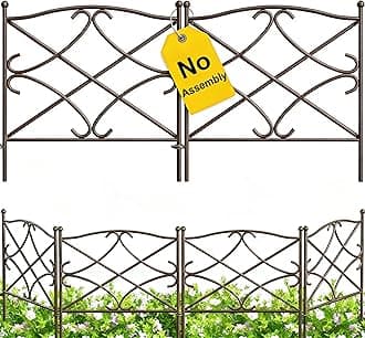 AMAGABELI GARDEN & HOME 5 Panels Decorative Garden Fence 10ft(L) x24in(H) Animal Barrier Dogs Rustproof Metal Landscape Wire Fencing Folding Wire Patio Fences Flower Bed Border Edge Brown