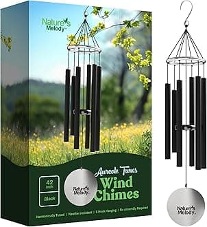 Nature's Melody Aureole Tunes Wind Chimes – Outdoor Windchime with 6 Tubes Tuned to C Pentatonic Scale, 100% Rustproof Aluminum, Powder Finish & S Hook Hanger for Sympathy, Memorial Gift or Zen Garden