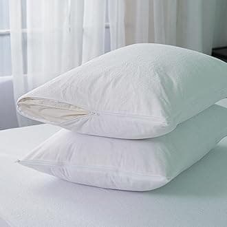 Terry Waterproof Zipped Pillow Protector Pack of 2 - Soft and Comfortable Pillowcase Protectors - Ant-Allergy and Breathable Pillow Cover. (2 x Terry - Zipped)