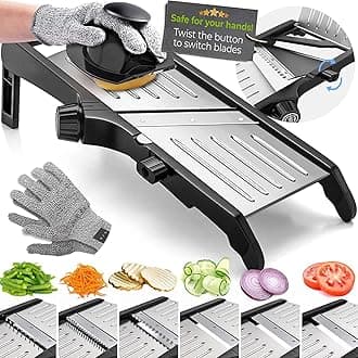 Gramercy Kitchen Company Mandoline Food Slicer, Adjustable Stainless Steel with Waffle Fry Cutter Crinkle Cut Potato Chip Vegetable Onion