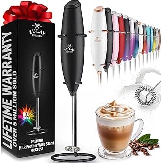 Zulay Kitchen Powerful Milk Frother Handheld Foam Maker for Lattes - Whisk Drink Mixer - Coffee, Mini Foamer for Cappuccino, Frappe, Matcha & Creamer by Milk Boss (Z1 Motor Max, Jet Black) Battery