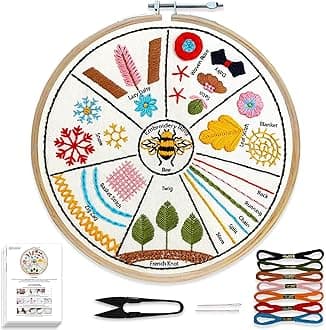 Embroiderymaterial Embroidery Beginners Kit Set with Pattern Digital Printed Cloth Fabric Instructions Papers Threads Hoop & Needle