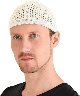 Knitted Cotton Skull Hat Kufi Islam Prayer Hat Crochet Mesh Skull Hat Beanie Men's Headgear for Any Season