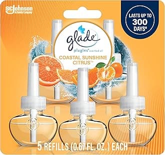 PlugIns Refills Air Freshener, Scented and Essential Oils for Home and Bathroom, Sky & Sea Salt, 3.35 Fl Oz, 5 Count