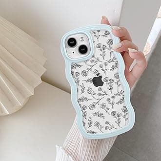 QLTYPRI for iPhone 15 Case, Cute Curly Wave Frame Clear Case for Girls Women, Flower Clear TPU Bumper Slim Soft Silicone Shockproof Protective Phone Cover for iPhone 15 - Black Floral/Light Blue