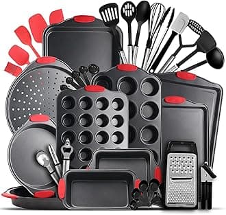 Baking Pan Set, 39 Piece Premium Baking Set, Nonstick Bakeware Sets BPA Free, Cookie Sheets for Baking Nonstick Set, Steel Baking Sheets for Oven with Muffin Pan, Cake Pan & Black Kitchen Utensils