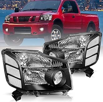 Bingbingmotor Headlight Assembly Compatible with 2004-2015 Nissan Titan / 2005-2007 Armada Left and Right Side Black Housing with Clear Reflector Headlamps