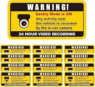 12Pcs in Car Camera Recording Warning Stickers,3 Different Stickers:4 Inside Adhesive Stickers + 4 Outside Adhesive Stickers+ 4 Inside Electrostatic Stickers,Removable,Warning Decals Labels for Car