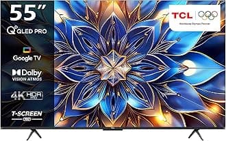 TCL 55T7B Television 55 Inch Smart TV 4K QLED Pro HDR 10+ Google TV, Quantum Dot Technology, Dolby Vision- Atmos,MEMC，2GB RAM+32GB ROM,Game Master, Slim Design (2024 Model)