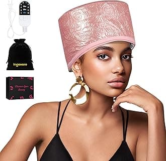 ingeware Heat Cap for Deep Conditioning, Thermal Cap for Hair Steamer Cap for Natural Hair Portable Electric Heat Hair Spa Cap for Home Use Leather Rose (Pink)