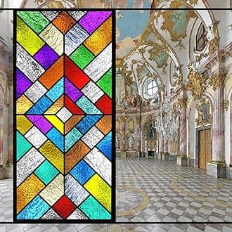 Stained Glass Church Style Decorative Privacy Window Film Static Cling No Adhesive Heat Control Glass Sticker for Home Office W23.6 x H72.8(60x185cm)