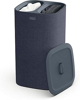 Joseph Joseph Tota 60 liter/15.8 gallon Laundry Hamper Separation Basket with lid, 2 Removable Washing Bags with Handles- Dark Blue