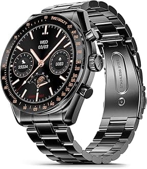 Fire-Boltt Moonwatch 36.3mm (1.43 inch) AMOLED Display, Wireless Charging, Metallic Frame, Stainless Steel Luxury Straps, Complete Health Suite, Bluetooth Calling, Sports Modes (Black)