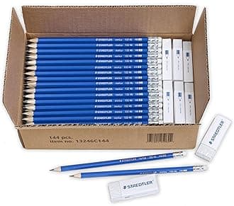 STAEDTLER Norica #2 HB Pencils Class Pack with Erasers, 144-Count School Supplies Set, Break-Resistant Lead, Pre-sharpened bulk back with PVC-Free Erasers
