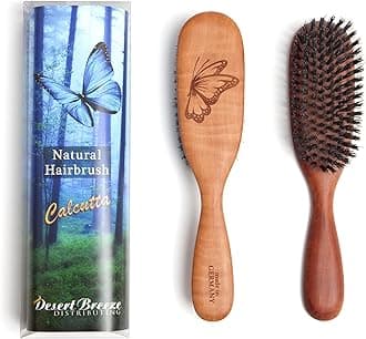 100% Pure Calcutta Wild Boar Bristle Hair Brush, Butterfly Engraving, PW1-CLC, Extra Stiff Natural Bristles, Medium Hair Thickness, Pear Wood Handle, Made in Germany, by Desert Breeze Distributing