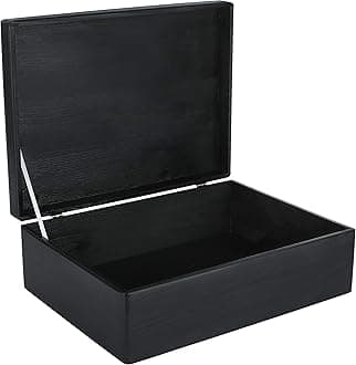 Creative Deco XL Black Wooden Box Storage with Hinged Lid | 15.8x11.8x5.5in (+-0.5) | Keepsake Gift Box for Tool Dog Toy Kitchen Storage | Wood Chest Trunk