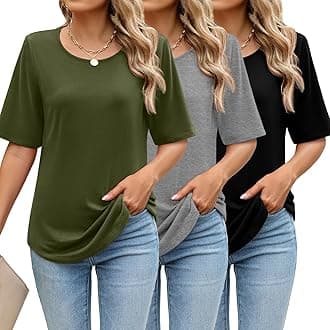 Huukeay 3 Pcs Womens Half Sleeve Top Elbow Length T Shirt Women Round Neck Basic T Shirt Summer Casual Blouses