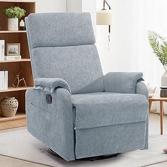 Recliner Chair, Swivel Rocking Recliner Chair for Adults, Glider Rocking Chair, Small Nursery Chair Recliner for Living Room, Reclining Chair with Modern-Designed Armrests, Chenille, Blue