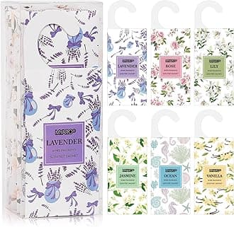 MYARO 12 Packs Large Sachets for Drawer & Closet Air Freshener Scent Potpourri Bag Long Lasting Deodorizer 6 Scents - Lavender, Rose, Jasmine, Ocean, Vanilla, Lily
