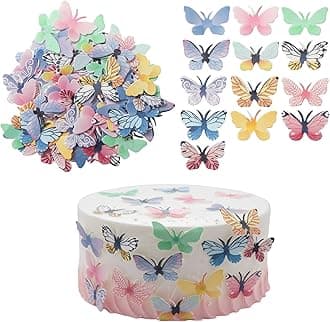 Gyufise 72Pcs Edible Butterfly Cupcake Toppers 3D Colorful Butterfly Cake Decoration Realistic Butterfly Dessert Decoration for Birthday Party Wedding Food Decorations Mixed Size