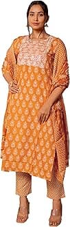MIRCHI FASHIONWomen's Designer Straight Fit Cotton Printed and Embellished Kurta Set with Trouser Pant and Dupatta
