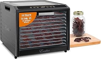 Electric Food Dehydrator Performance Series 10-Tray with Adjustable Temperature Control Includes Stainless Steel Drying Trays Glass Door Top View Window and LED Display Progress Bar, Black
