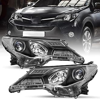 SOCKIR Headlight Assembly Fit for 2013 2014 2015 Rav4 Halogen Headlamp Replacement Black Housing with Clear Reflector Driver and Passenger Side
