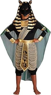 Boys Anubis Halloween Costume | Kids Egyptian God Pharaoh Outfit | Includes Shirt, Pants, Belt with Drape, and Accessories