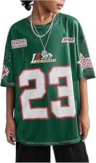 Verdusa Girl's Oversized Jersey Shirts Number Y2k Tops Letter Print Vintage Tees