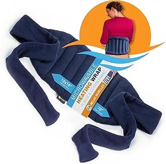 Sunny Bay Lower Back and Shoulder Joint Heat Wrap with Extra Long (72 Inches) Straps, 10"x18" Heating Area, Reusable, Portable, Navy Blue (Extra Long Straps)