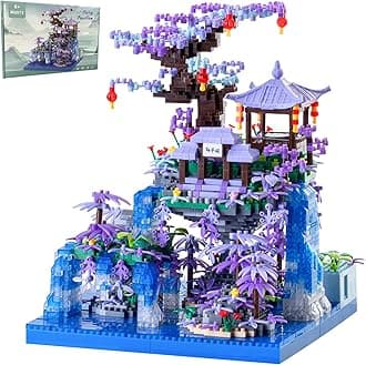 CAXIMSY Cherry Blossom Tree House Micro Building Blocks Set,Peach Blossom Pond Flowers Bricks Architecture Kit with LED Light Gifts for Adults and Kids（2500+Pieces）