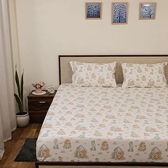 100% Microfiber Dinosaur Bedding Sheet Set Dino Kids Bed Sheets with 2 Pillow Covers for Kids, Teens and Dinosaur Lovers, Double Bed (Cute Dino)