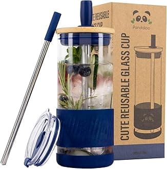 Glass Cups With Lids and Straws -20 Fl Oz- Perfect Size Iced Coffee Cup - Smoothie Cup With Bamboo Lid and On the go Lid (Galactic Blue, 1 Count (Pack of 1))