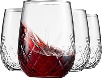 Godinger Wine Glasses Stemless Goblet Beverage Cups, Italian Made - Dublin Collection, 16oz, Set of 4