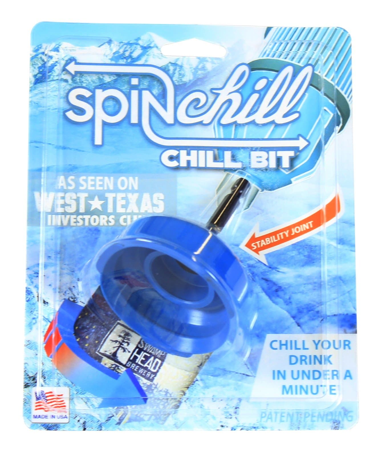 ChillBit Drink Chiller - Chill Drinks with Your Drill | Cool Cans, Beer, and Wine Bottles in Less Than Minute with The Chill Bit | Perfect for a Cool Drink on a Hot Day (Blue)