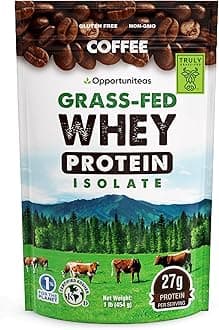 Opportuniteas Grass Fed Coffee Whey Isolate Protein Powder – 27 g Protein per Serving, Heavy-Metal Tested, Made with Real Colombian Coffee, Non-GMO, Hormone-Free, Sourced from Ireland, 1 lb